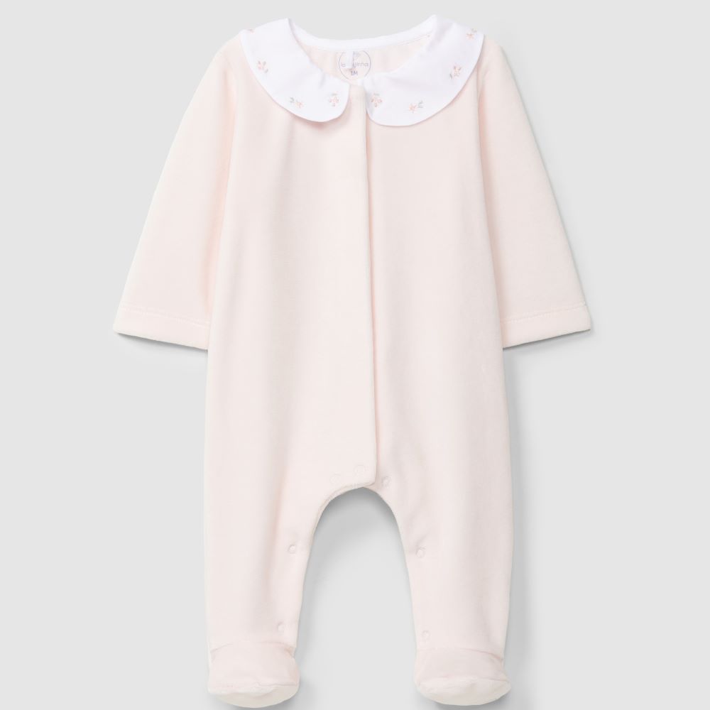 Babygrow em veludo gola com bordado flores delicadas - Laranjinha