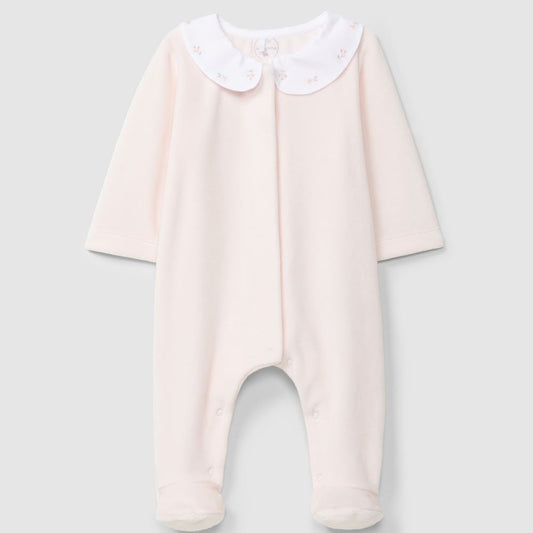 Babygrow em veludo gola com bordado flores delicadas - Laranjinha