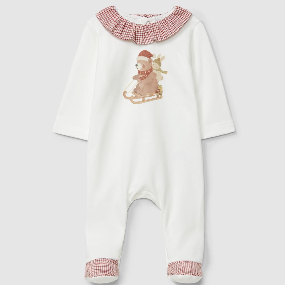 Babygrow urso e coelho no trenó gola de folho - Laranjinha