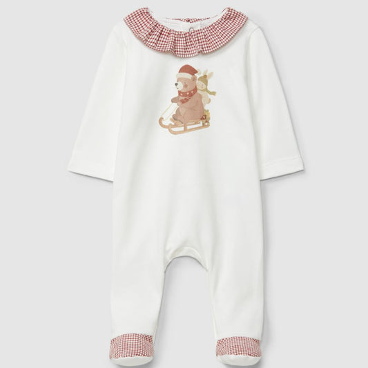 Babygrow urso e coelho no trenó gola de folho - Laranjinha
