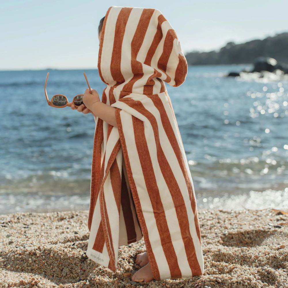 Poncho de Praia Ocean World Brown Stripe - Little Dutch