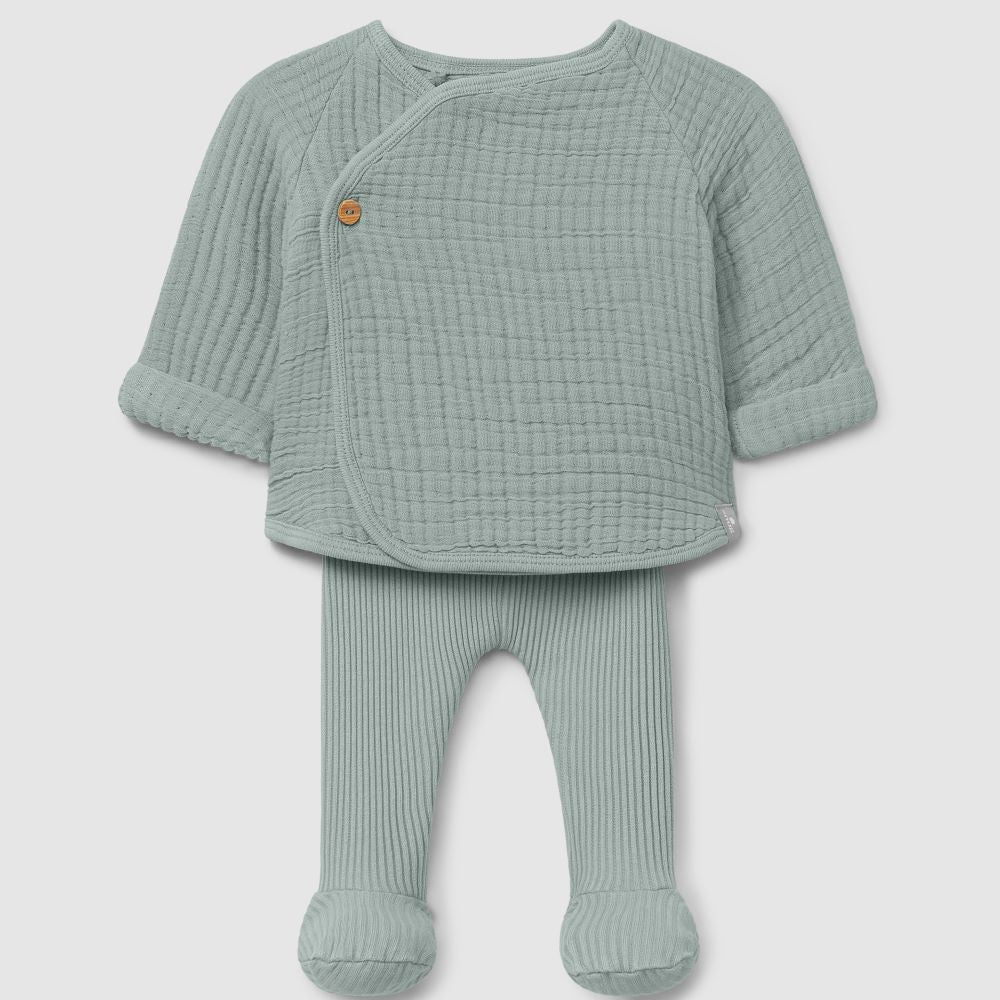 Conjunto de duas peças em gaze dupla e malha canelada verde - Snug