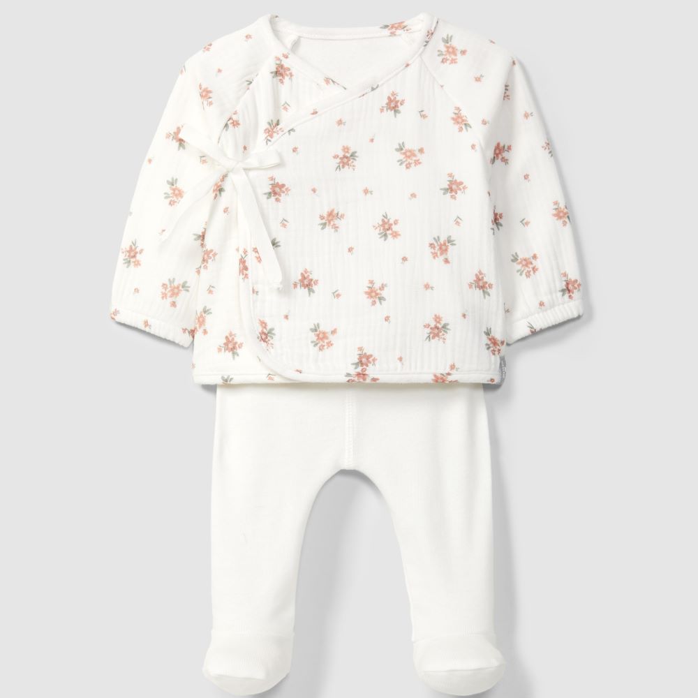 Conjunto de duas peças em gaze estampada rosa floral - Snug