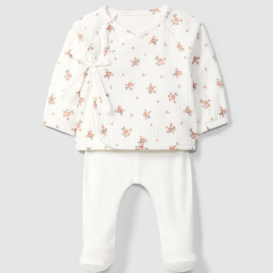 Conjunto de duas peças em gaze estampada rosa floral - Snug