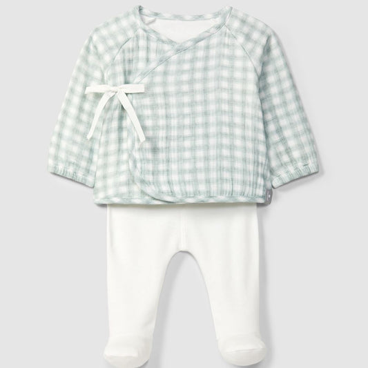 Conjunto de duas peças em gaze estampada verde vichy - Snug