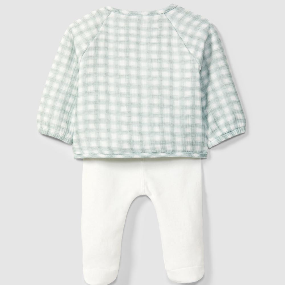Conjunto de duas peças em gaze estampada verde vichy - Snug