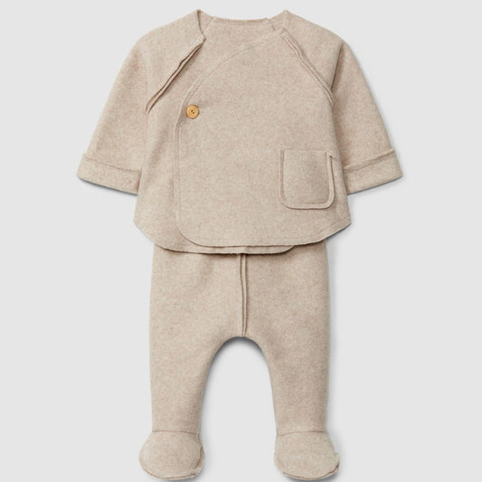 Conjunto de duas peças em malha polar de algodão orgânico bege -Snug