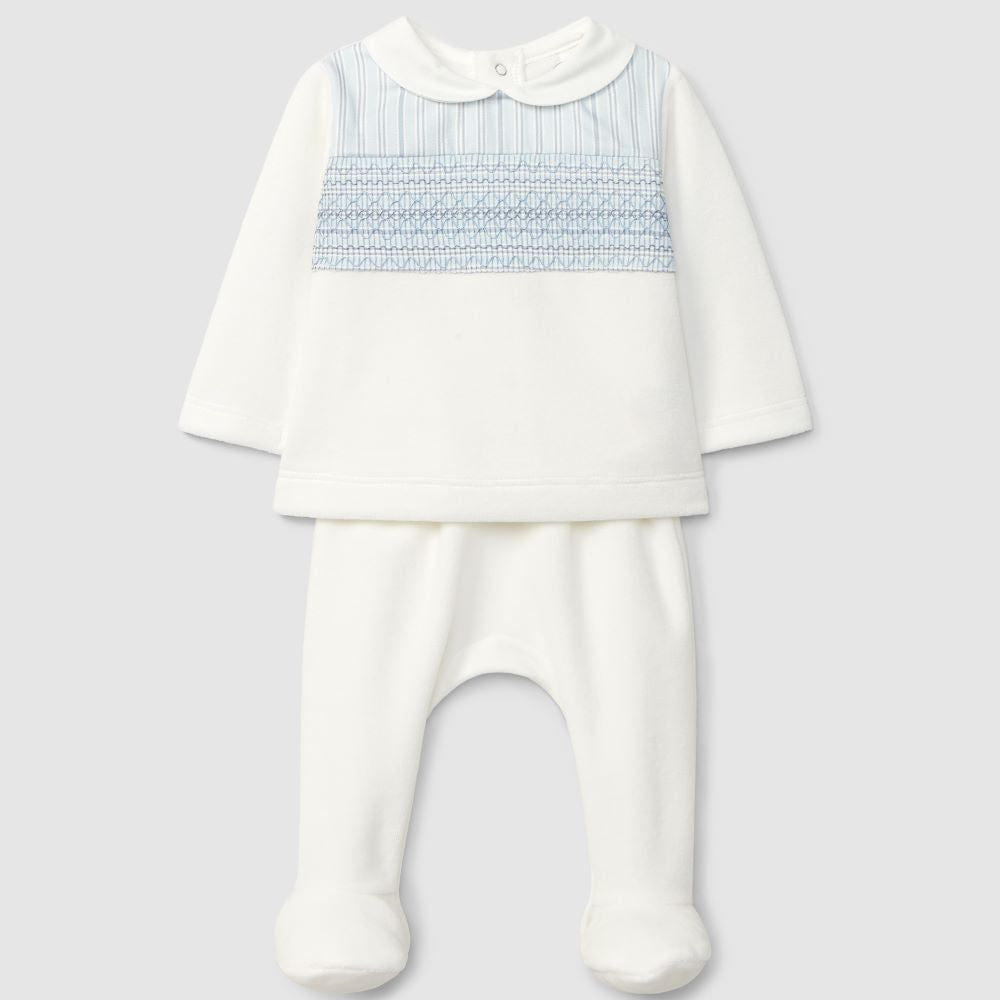 Fato de duas peças detalhe de smocks azul - Laranjinha