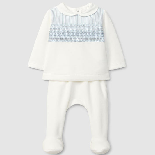 Fato de duas peças detalhe de smocks azul - Laranjinha