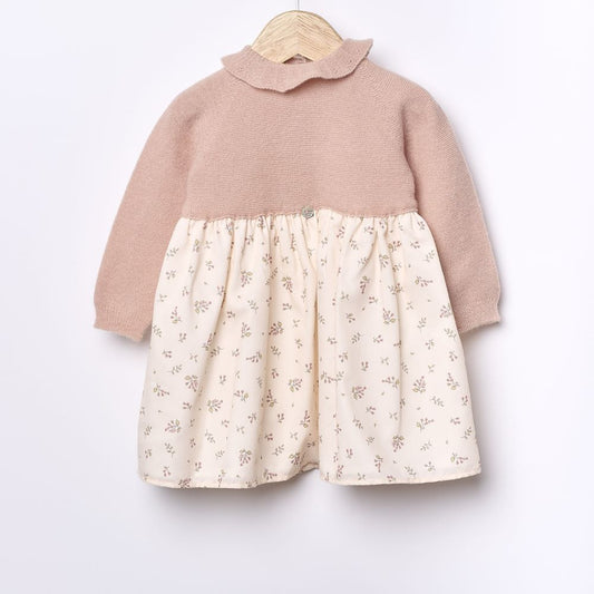 Vestido de manga comprida com tecido florido | LITTLE LOVE - Wedoble