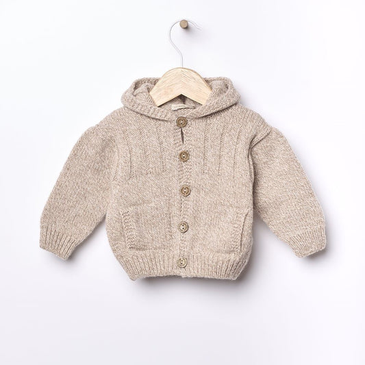 Casaco com capuz tricotado em lã merino | LITTLE TEDDY BEAR - Wedoble