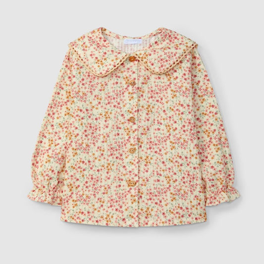 Blusa floral com detalhe de renda na gola - Laranjinha