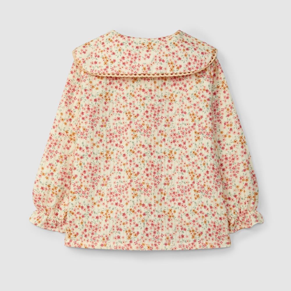 Blusa floral com detalhe de renda na gola - Laranjinha