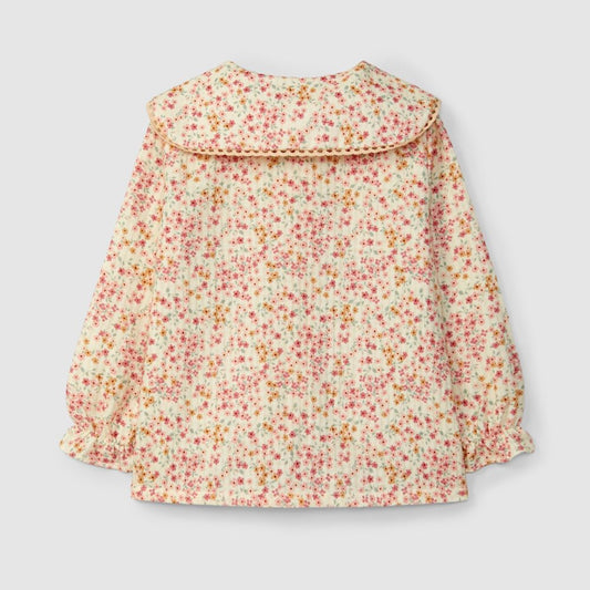 Blusa floral com detalhe de renda na gola - Laranjinha