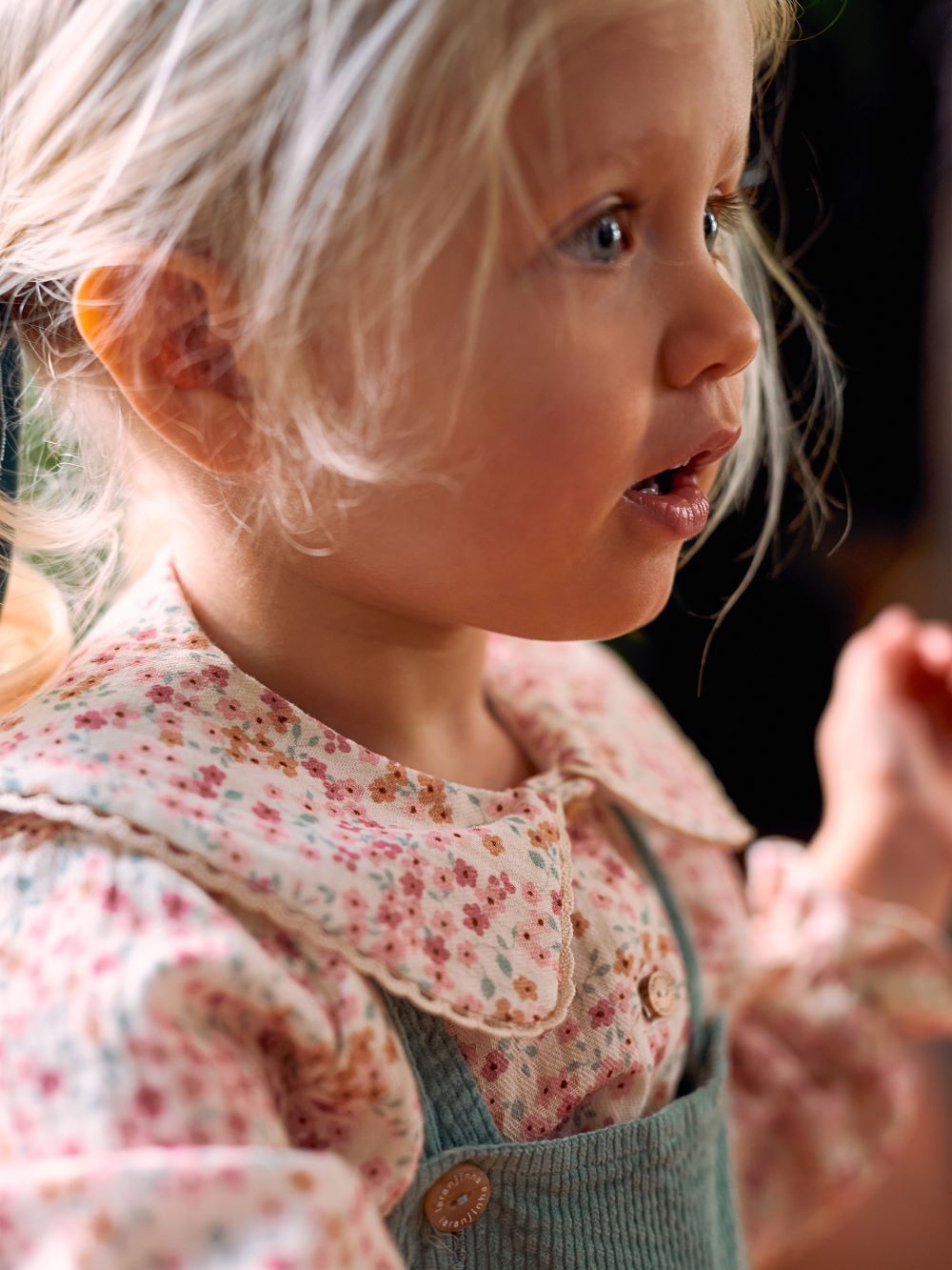 Blusa floral com detalhe de renda na gola - Laranjinha