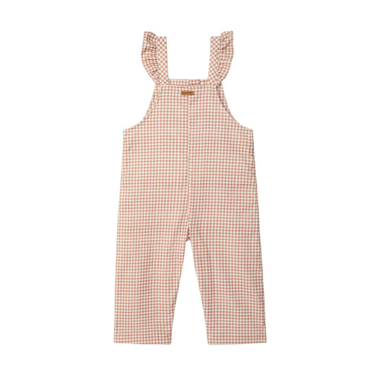 Jardineiras xadrez vichy e detalhe de folho - Laranjinha