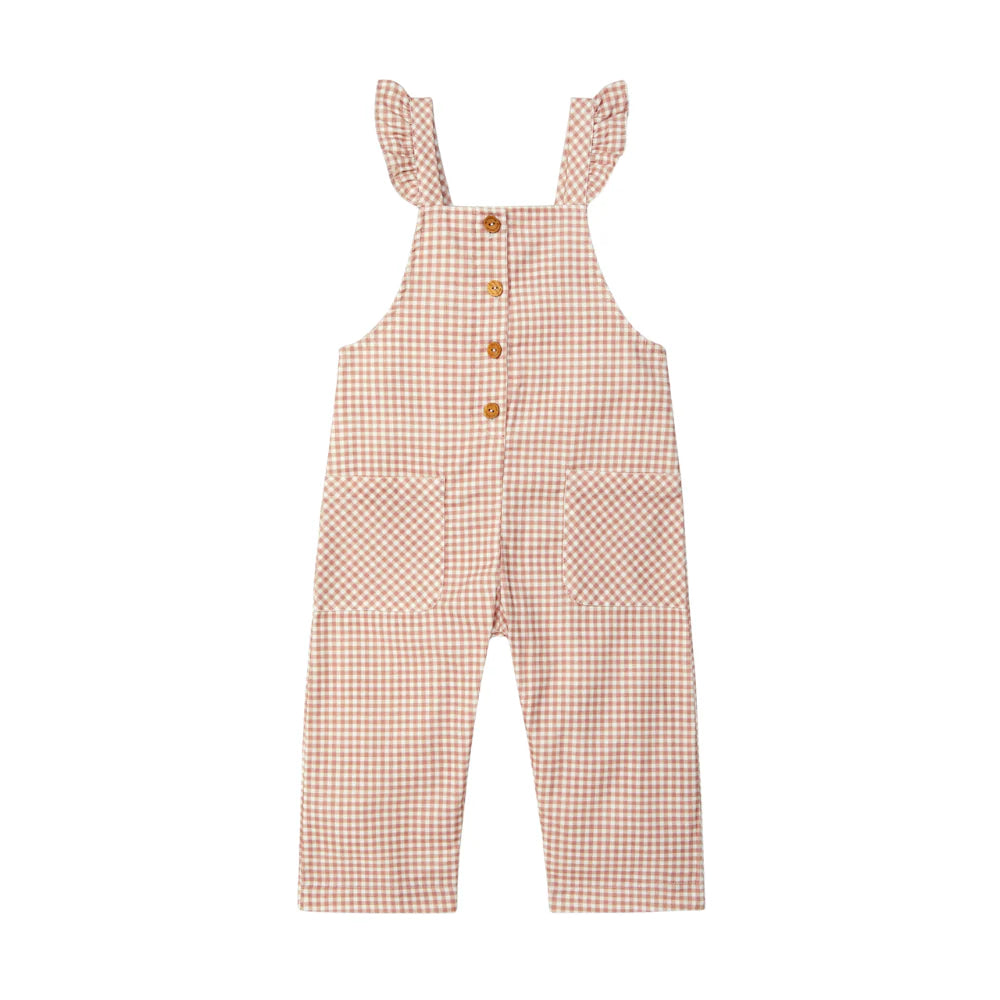 Jardineiras xadrez vichy e detalhe de folho - Laranjinha