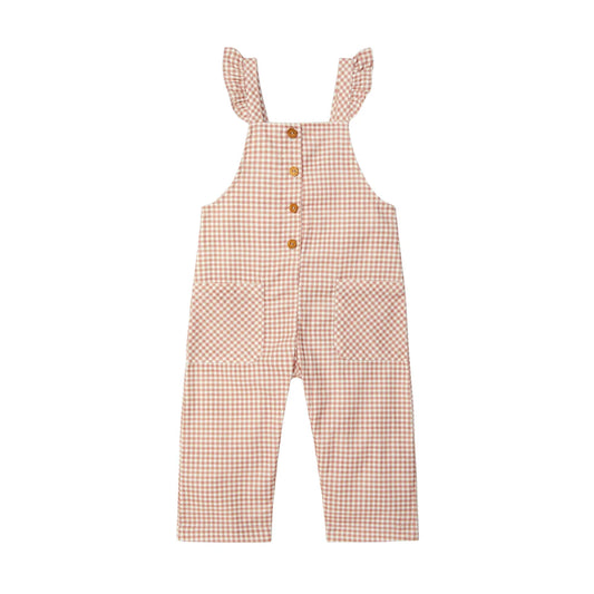 Jardineiras xadrez vichy e detalhe de folho - Laranjinha