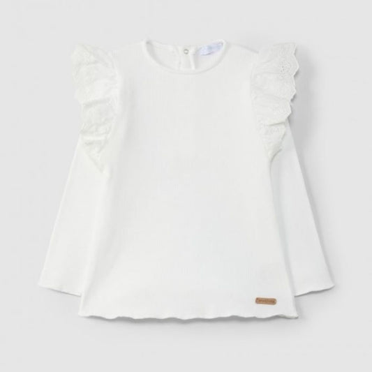 T-shirt à manches longues avec volants en broderie anglaise - Laranjinha