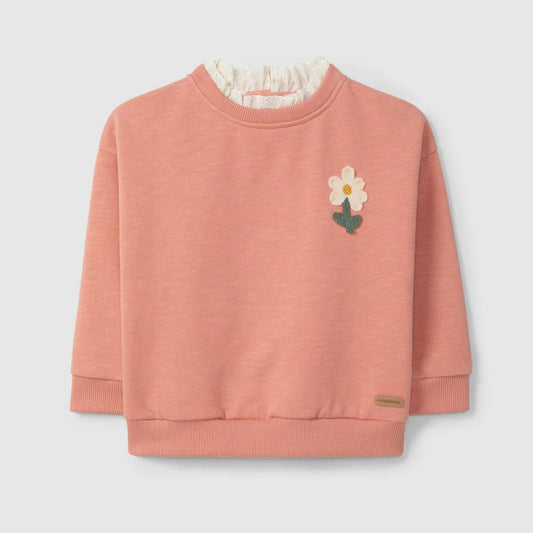 Sweatshirt flor e detalhe de bordado inglês - Laranjinha