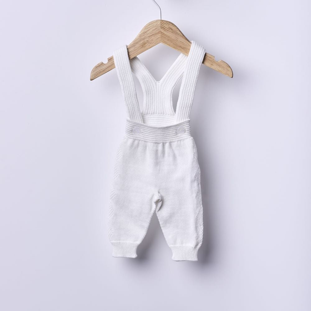 Calças com alças tricotadas em algodão orgânico | BABY LOVE - Wedoble