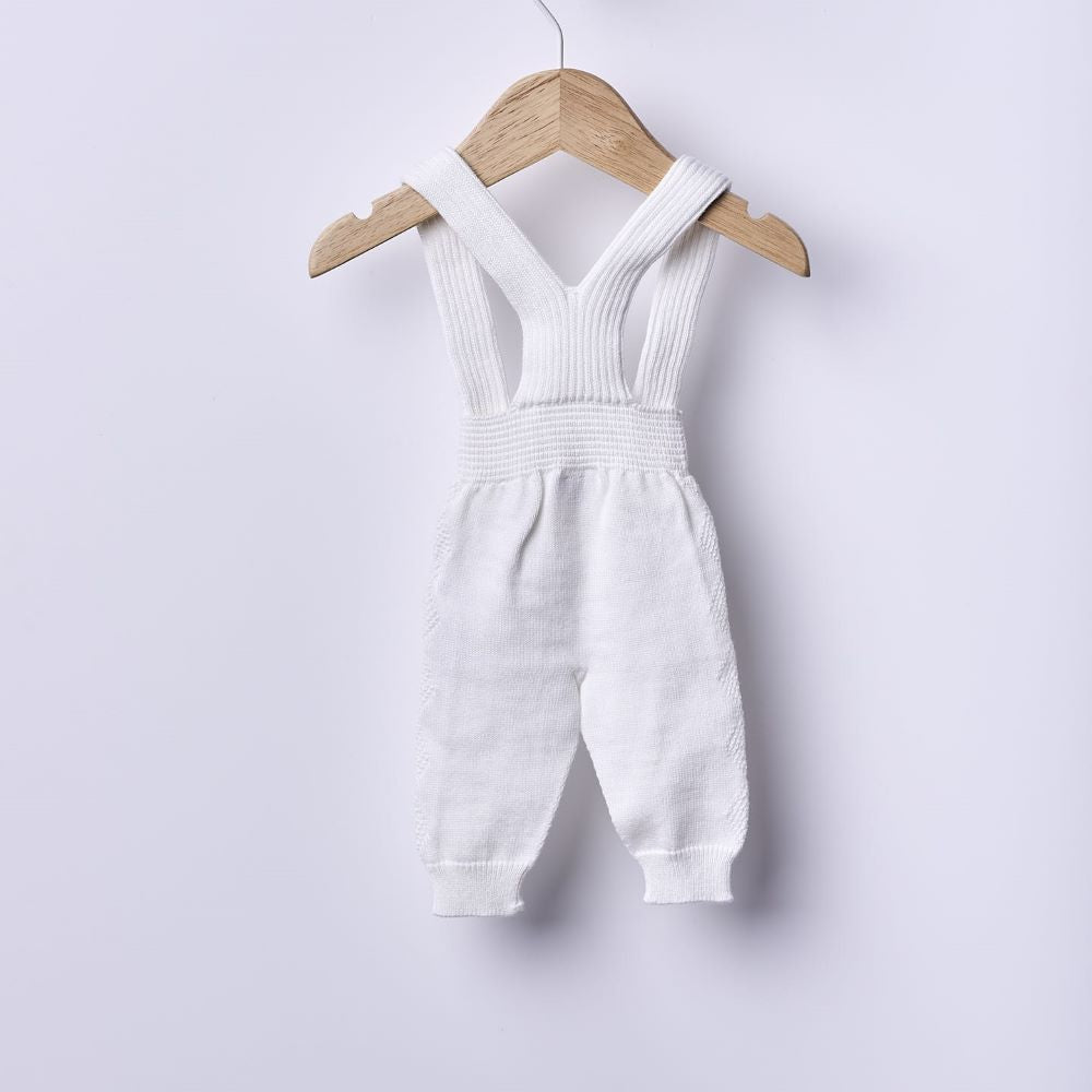 Calças com alças tricotadas em algodão orgânico | BABY LOVE - Wedoble