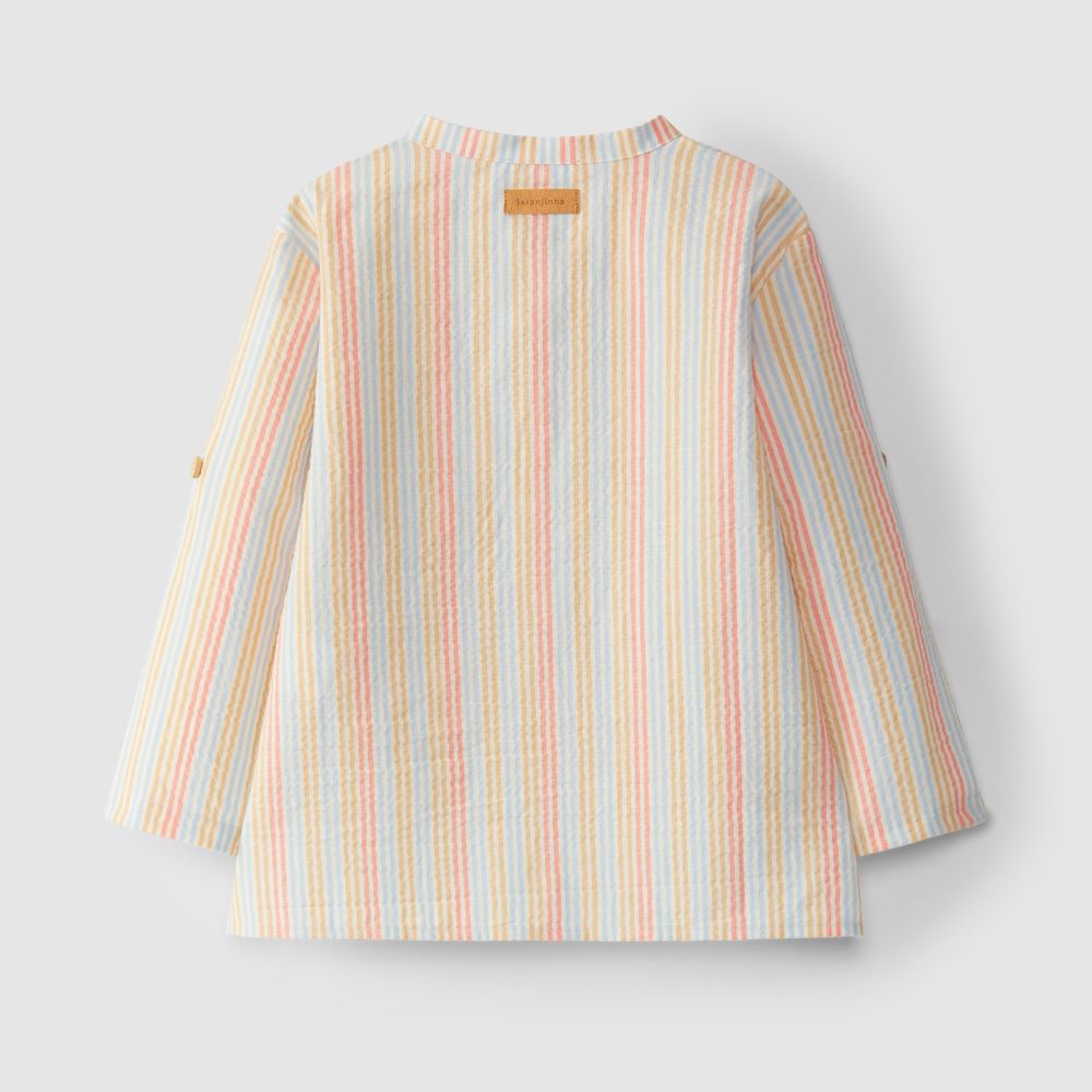Chemise rayée avec col imprimé à la main - Laranjinha