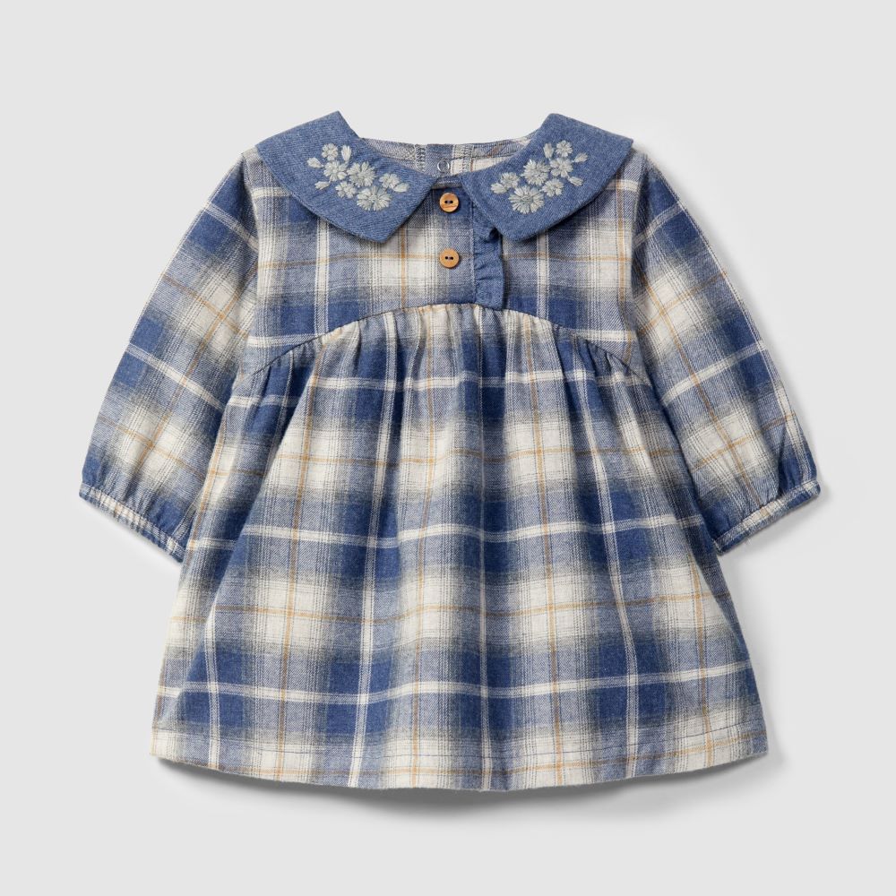 Vestido xadrez com detalhe de bordado na gola - Snug