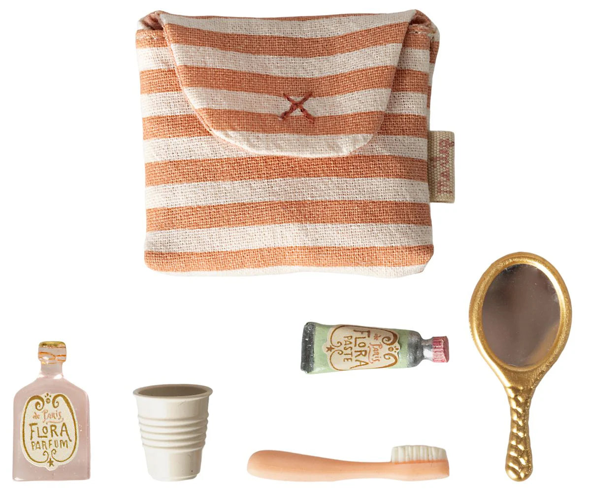 Conjunto de escova de dentes em bolsa Rato Coral Stripe - Maileg