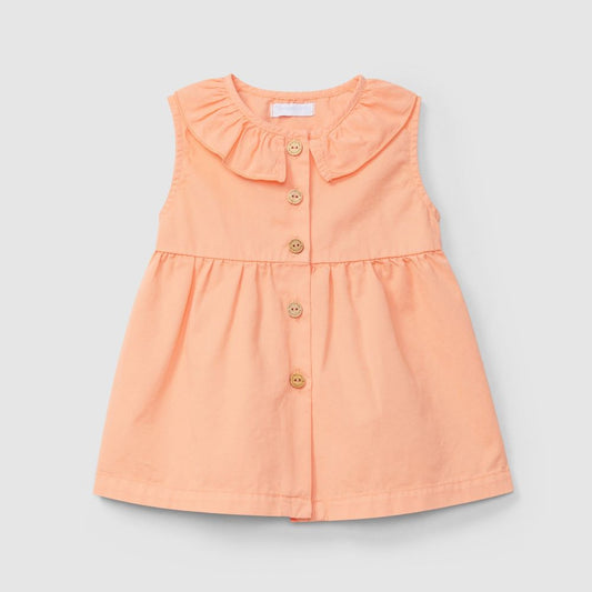Vestido em sarja com gola de folho - Laranjinha