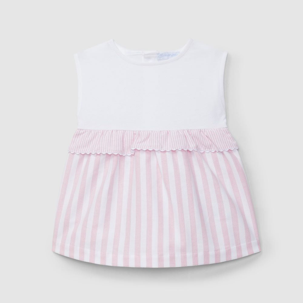 Vestido piqué e tecido oxford de riscas - Laranjinha