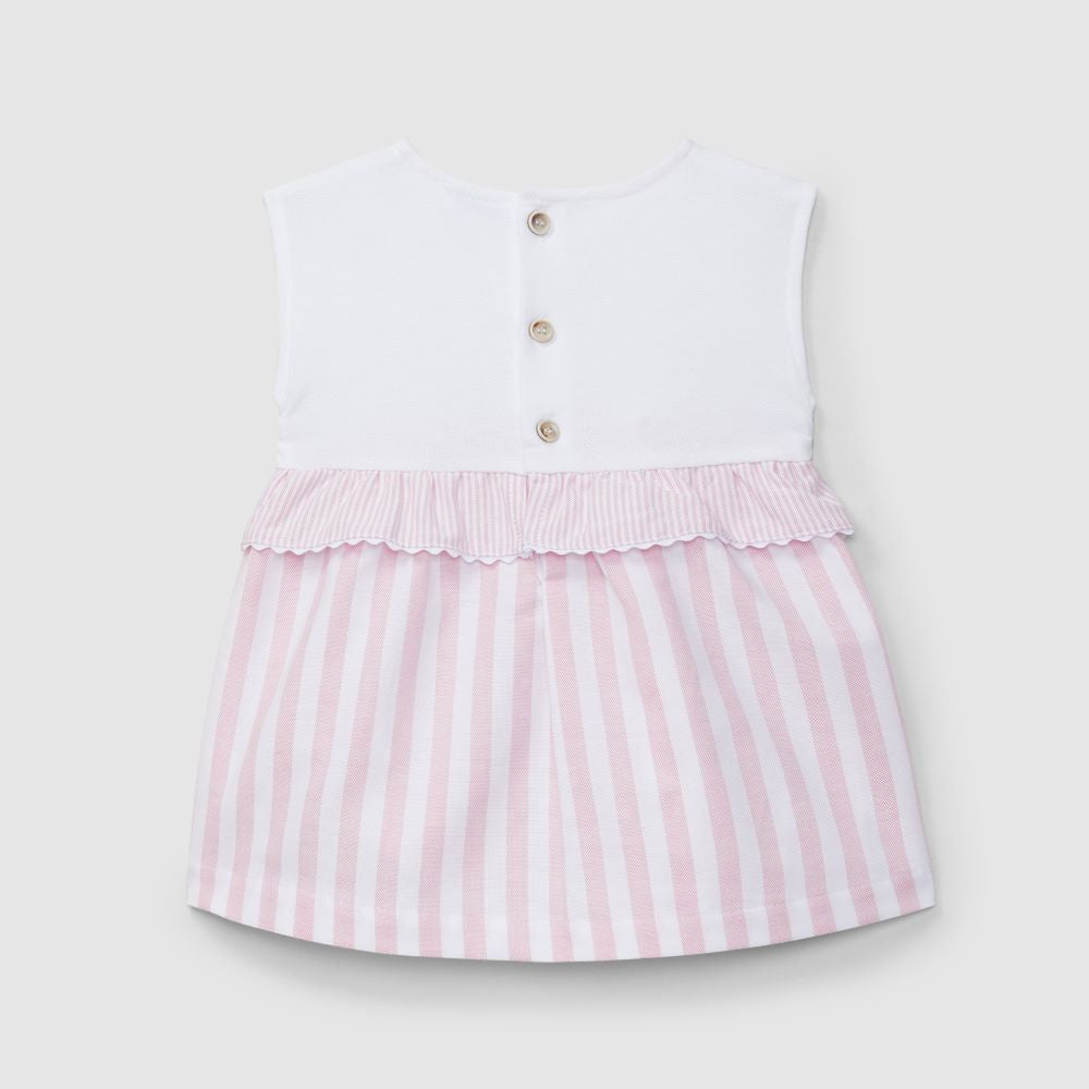 Vestido piqué e tecido oxford de riscas - Laranjinha