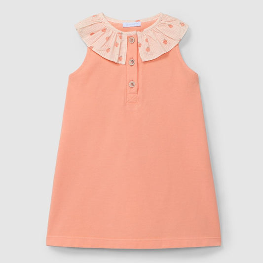Vestido piqué com gola de folho estampada - Laranjinha